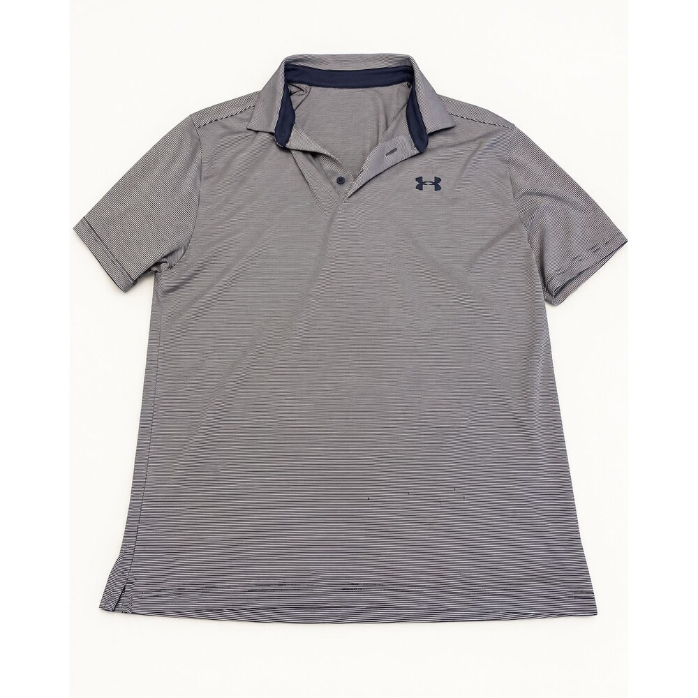 Under Armour The Playoff Polo LG Blue White Striped Short Sleeve Polo